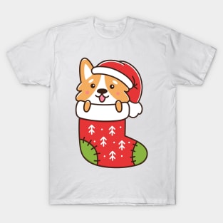 Corgi puppy in christmas sock T-Shirt